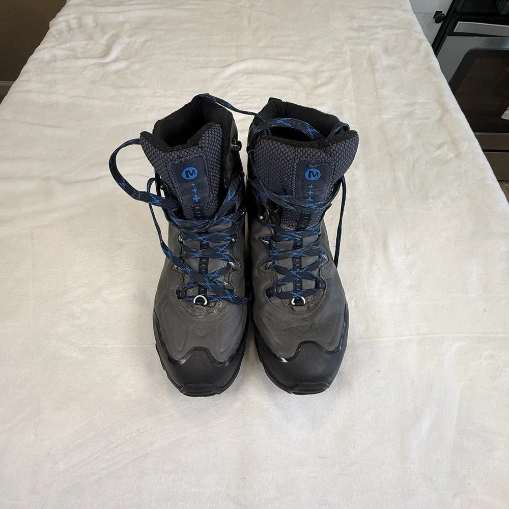 Merrell Carbon Mens Hiking Boots Size 12 Waterproof Select Ice Grip Black Blue